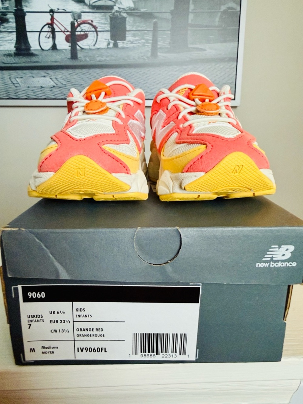 New Balance 9060 Fluorescent Orange Red TD IV9060FL Toddler Sneakers - Picture 9 of 10